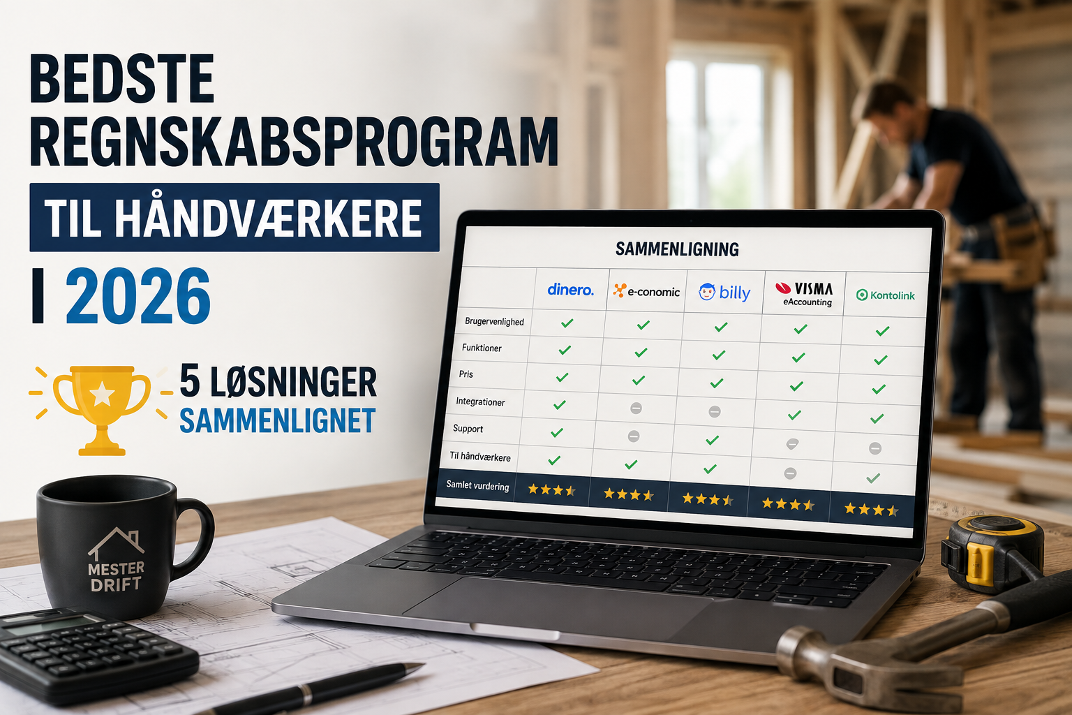 Bedste regnskabsprogram til håndværkere i 2026 – 5 løsninger sammenlignet 🏆